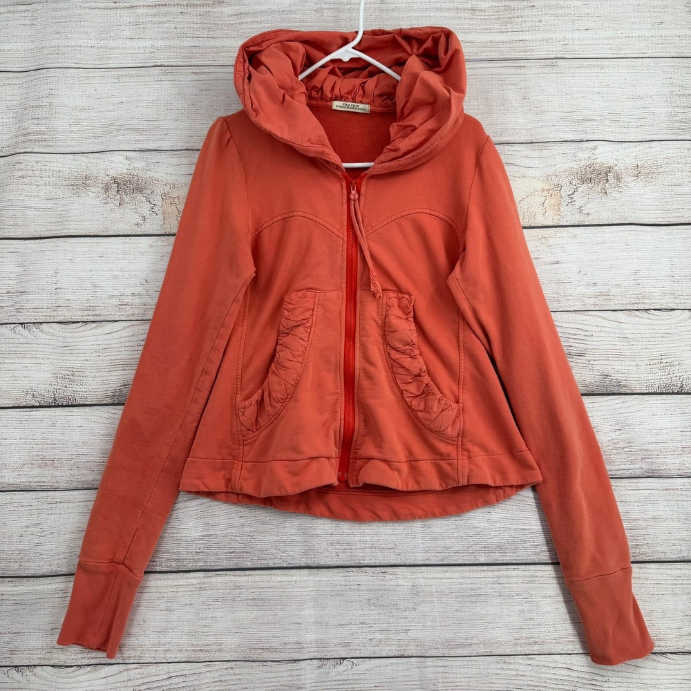 Prairie Underground Hoodie Women S Orange Organic Cotton Ruched Zip Up Jacket